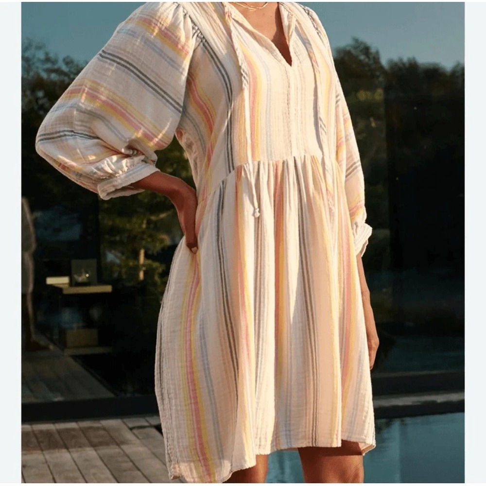 Sundry Cream Mini Dress with Pastel Stripe Detail